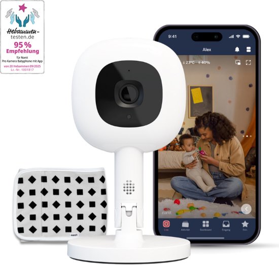 Nanit Pro Camera Babyfoon met App + Flex Standaard + Ademhalingsband – Veilige sensorvrije ademhalingsmonitoring