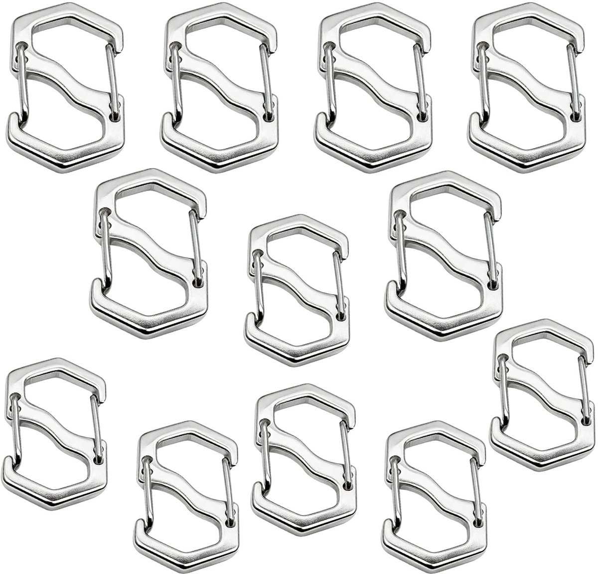 Dailygoods- Armbandsluiting 12 stuks - S-Lock - Mini-karabijnhaak - Roestvrij staal - Dubbele opening - Voor halskettingen/schoudertassen