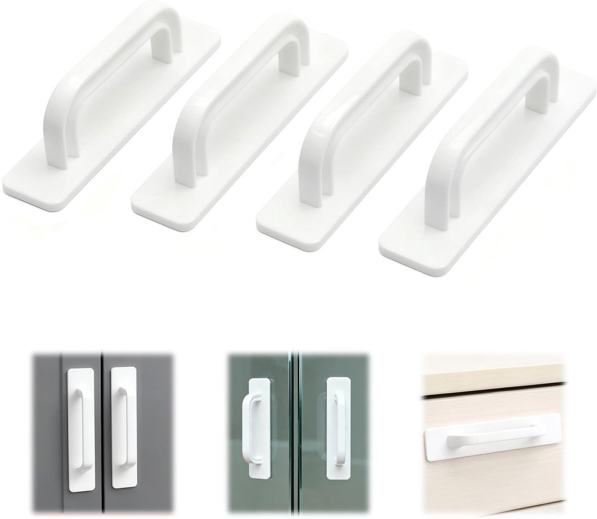 Dailygoods- Handgrepen Zelfklevend - 4 Stuks - 10 x 2,5 cm - Voor Kast/Deur - Geen Gaten Nodig - Kunststof - Wit - Deurgrepen