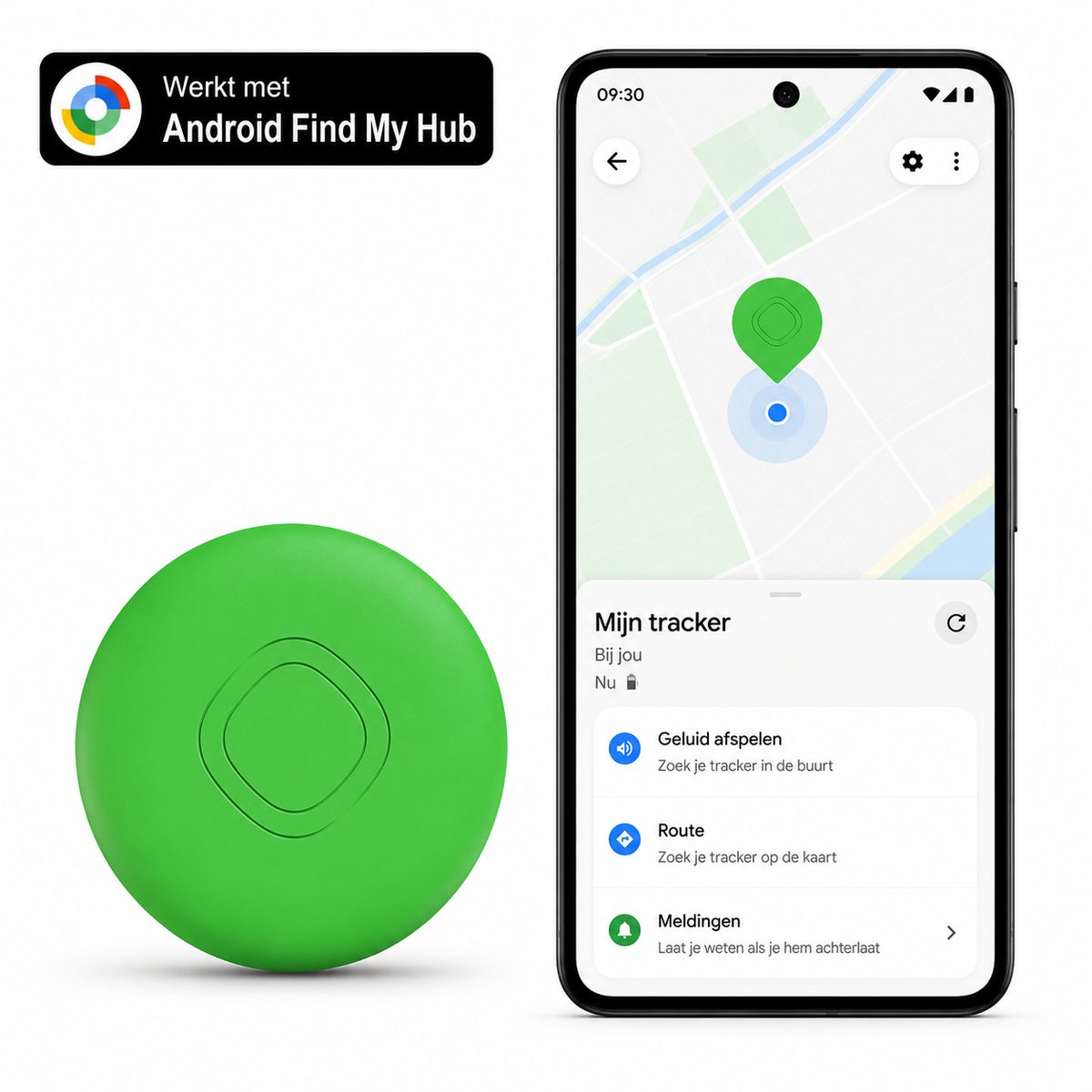 Android GPS Tracker – Werkt met Google Find My App – Locatie Tracker voor Sleutels, Koffer, Fiets, Auto & Huisdier – Vervangbare Batterij – Alleen voor Android – Groen