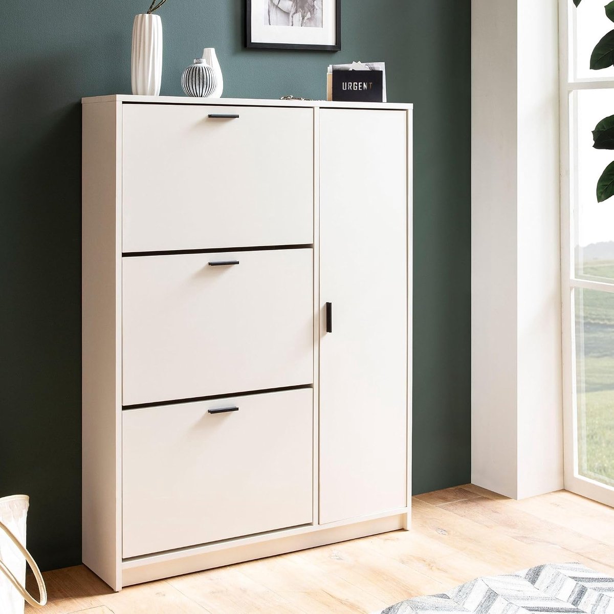 Schoenenkast Wit 90x120x24 cm – House&Garden Moderne Gesloten Hal Schoenenkast – Smalle Opbergkast voor 12 Paar Schoenen – Halmeubel met 6 Schoenenvakken & 4 Deuren – MDF Schoenenopberger voor Entree & Gang