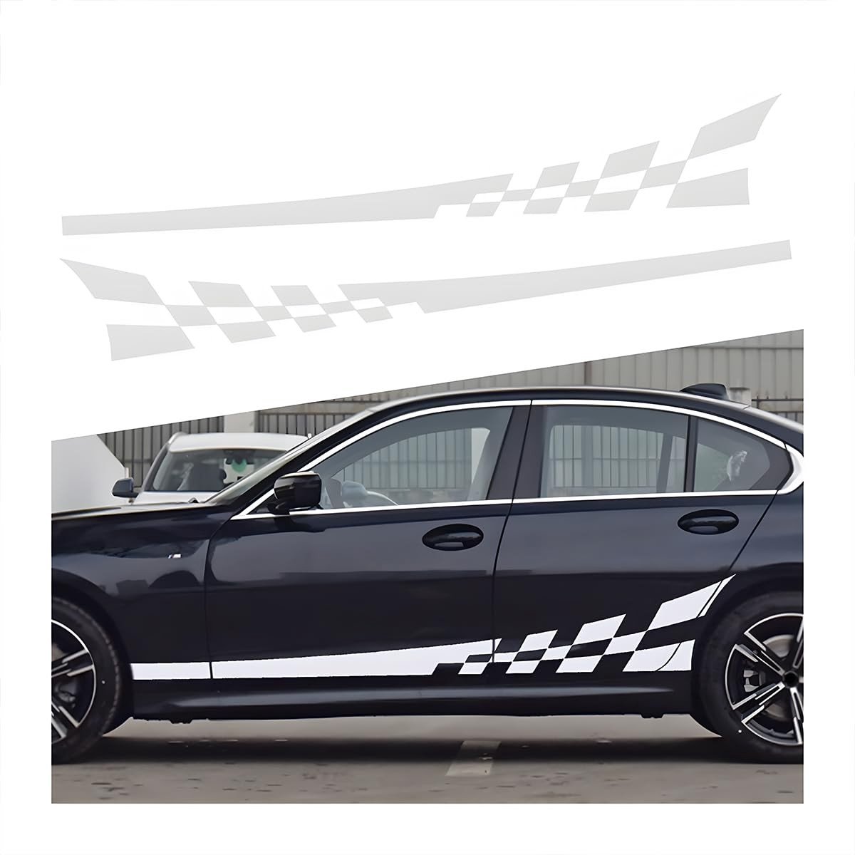 Dailygoods- Zijstickers Zwart/Wit - Racing Strepen - Grafische Stickers - Waterdichte Vinylstickers - Reflecterend - Universeel 200 x 25 cm - Autostickers
