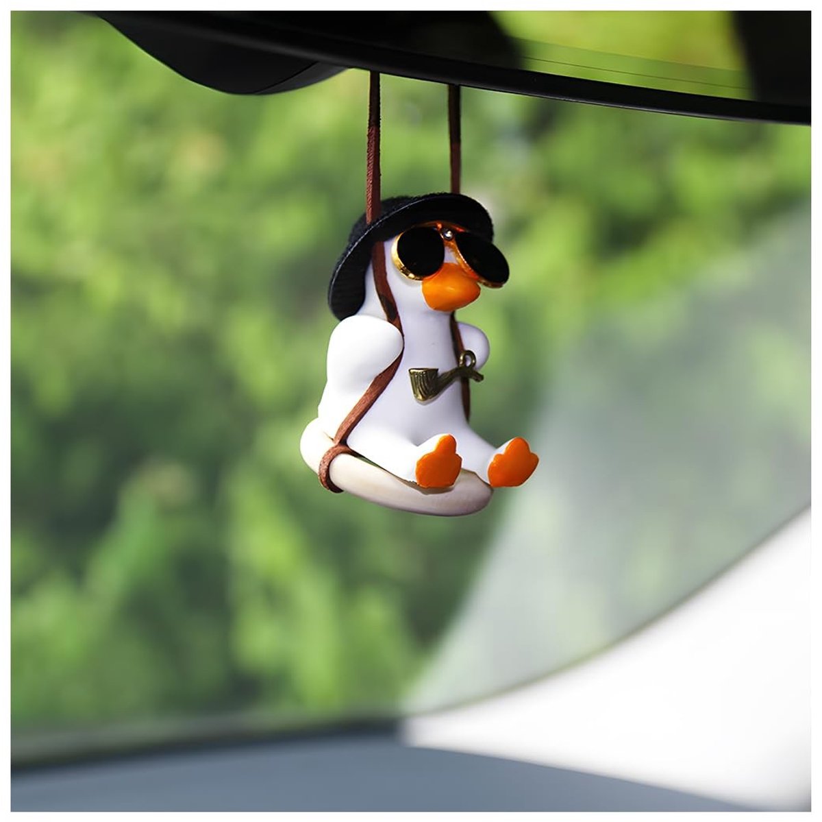 Dailygoods- Achteruitkijkspiegel Hanger Schattige Swingende Eend - Auto Decoratie - Auto Accessoires - Gips Gegoten - 4 x 4 x 5 cm - Universeel