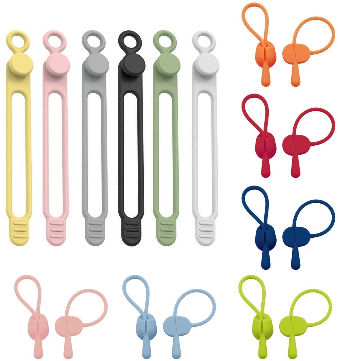 Dailygoods- Kabelbinders 12 stuks - Silicone - Herbruikbaar - Antislip - Kleurrijk - Geschikt voor kabels en draden - Kabelorganizer
