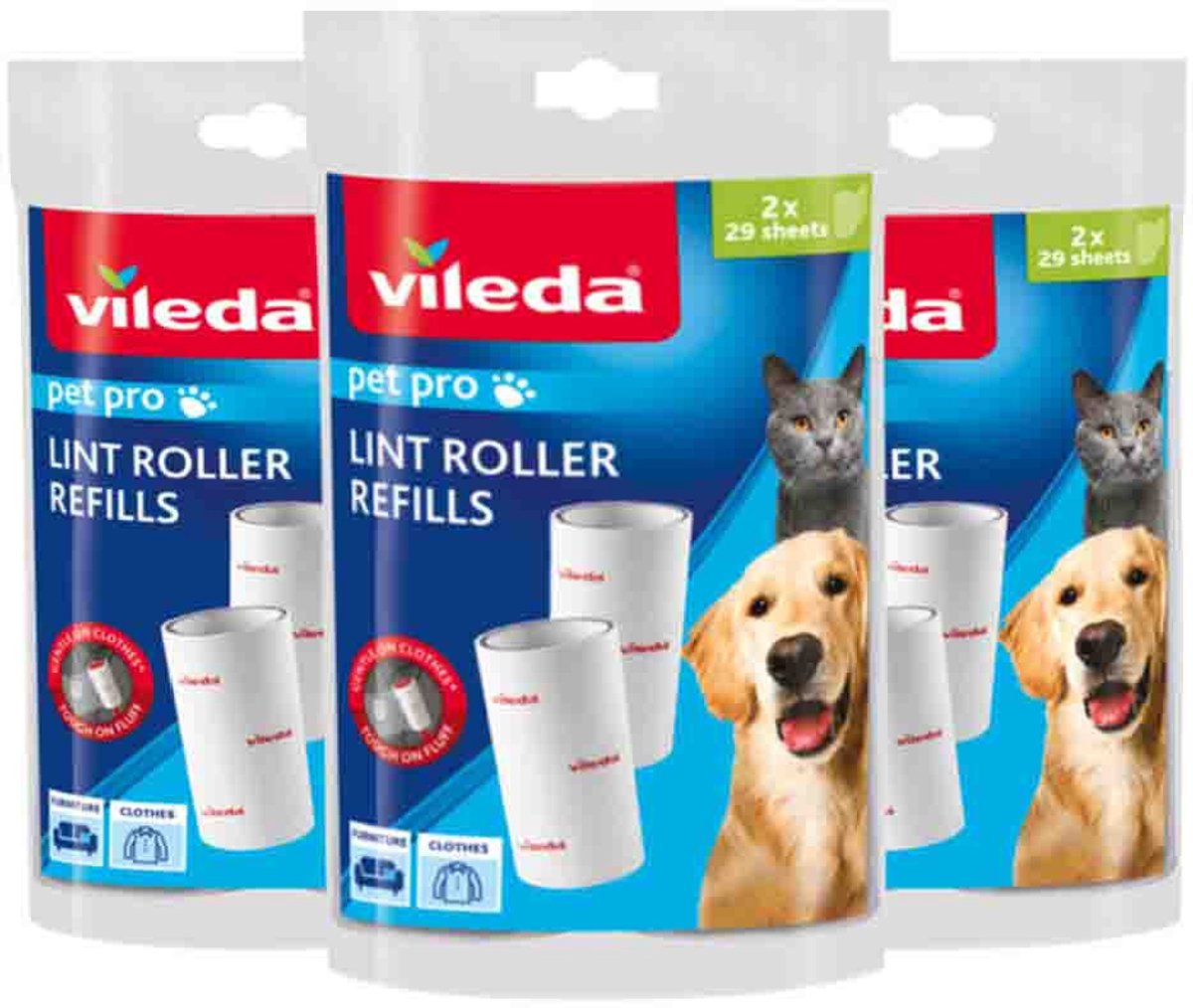 Vileda PetPro Kleefborstel Vervanging 2 x 29 bladen - 3 x 2 navullingen - Voordeelverpakking