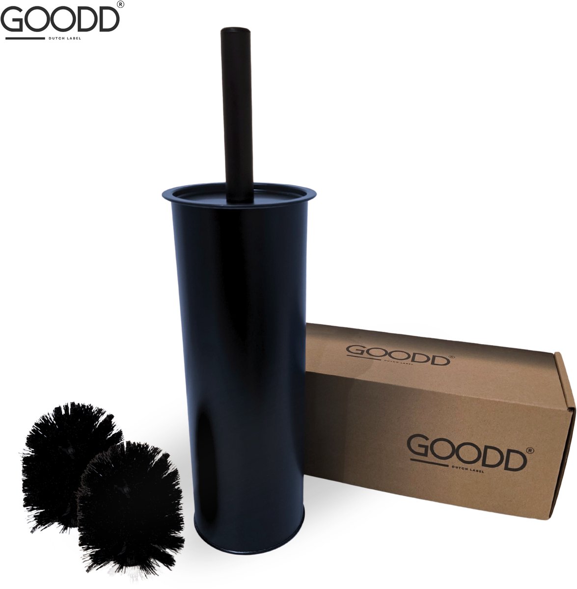 GOODD® Toiletborstelhouder Zwart - WC Borstelhouder Staand met Toiletborstel - 2 Borstelkoppen