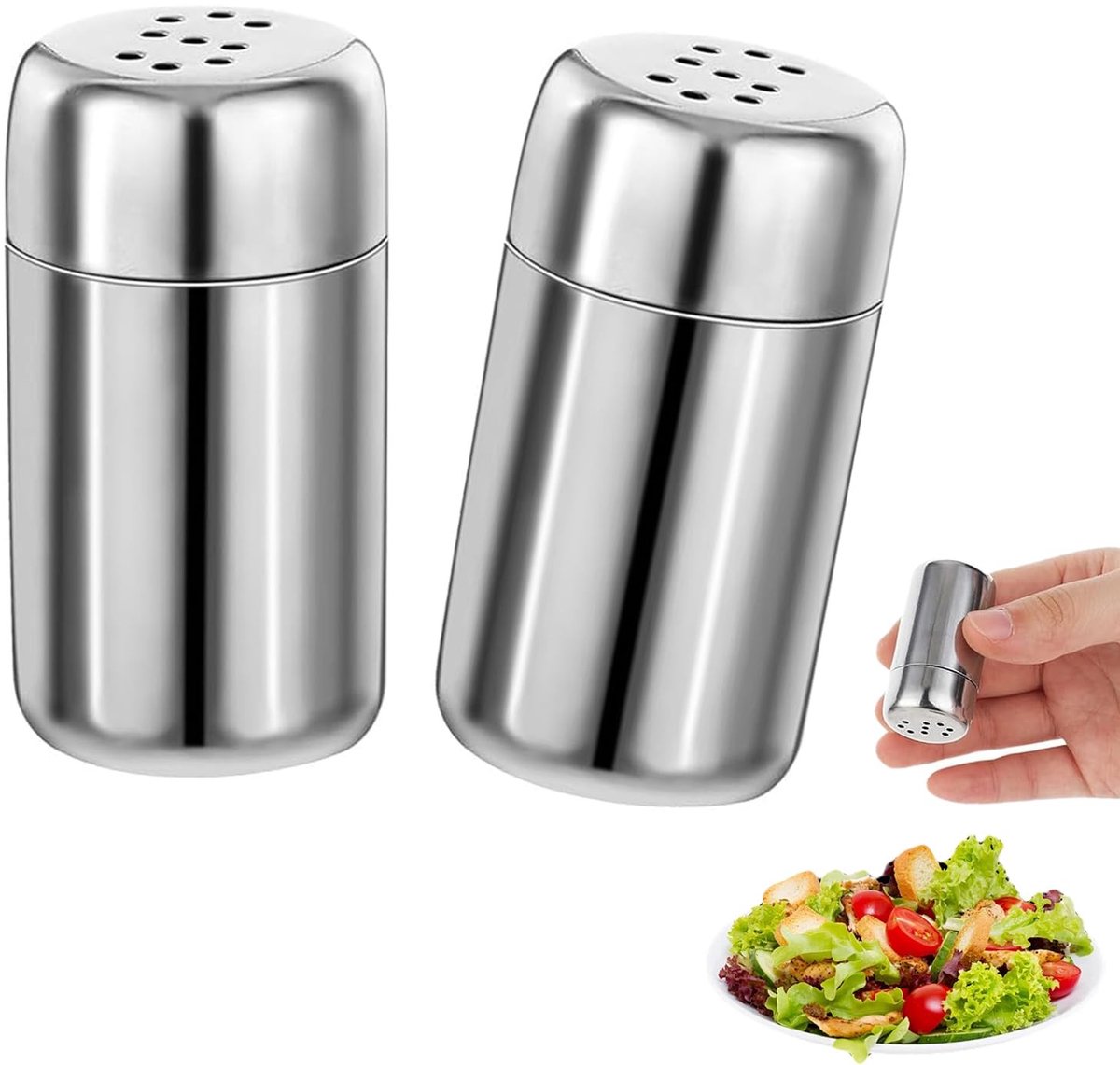 Dailygoods- Zout- en Pepervaatje - Mini Set 2-delig - Roestvrij Staal - Compact Formaat 2,3 cm - Ideaal voor Reizen - Perfect voor Camping - Shaker