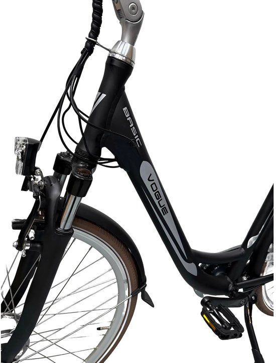 Vogue Basic N3 Elektrische Fiets - Mat Zwart met Bruine Accenten - 47 cm — afbeelding 5