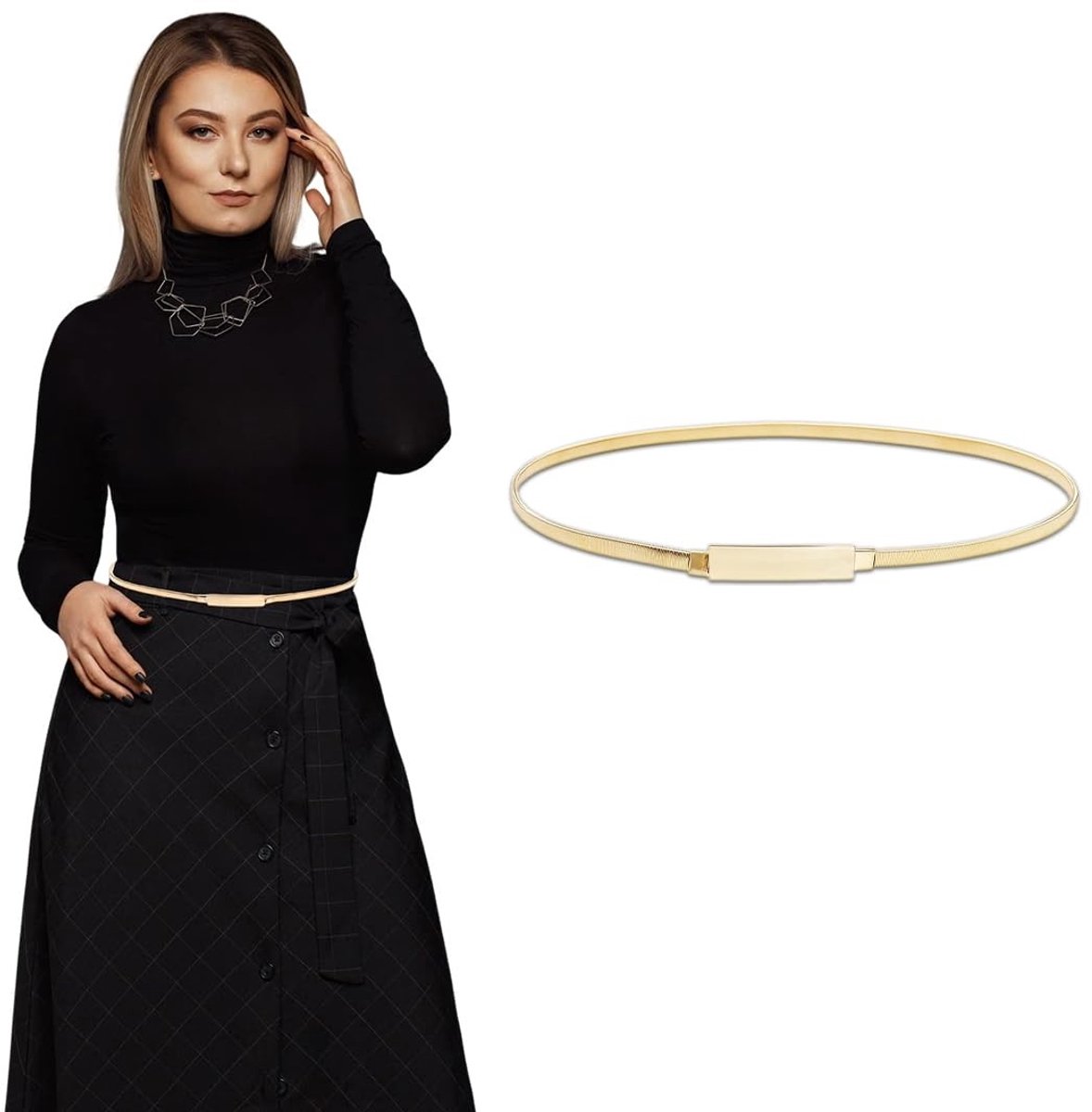 Dailygoods- Damesriem Goud - Elastische Riem - Metalen Gesp - Verstelbaar - Comfortabel - Elegant Design - Ceintuur