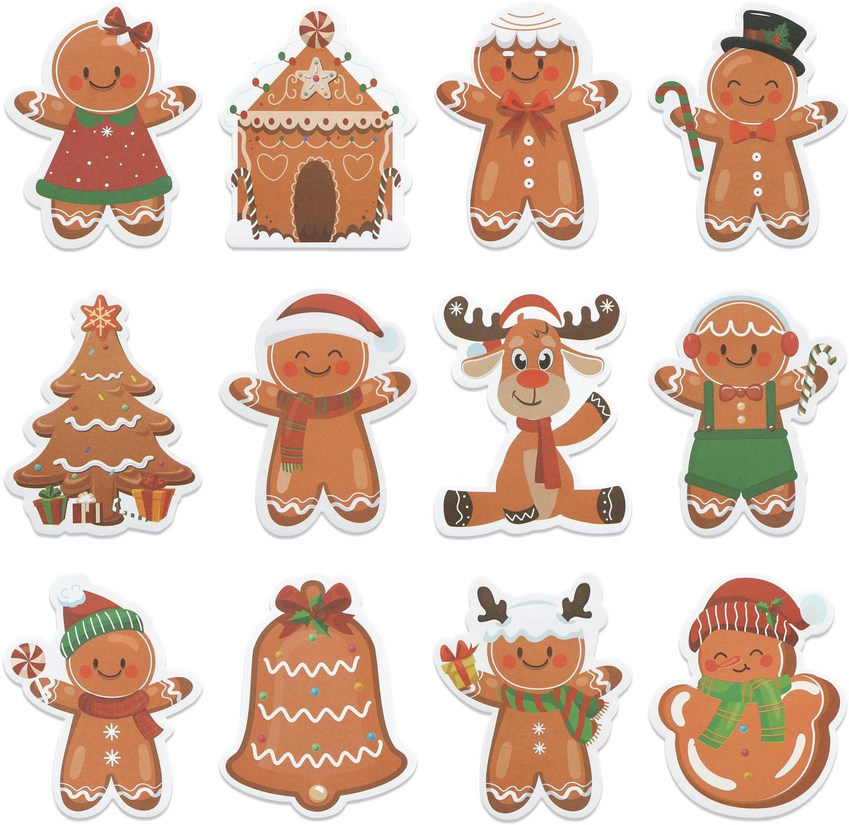 Dailygoods- Plaknotities 240 Vellen - Kerstpeperkoekman Ontwerpen - Set van 12 - Functionele Memoblokken - Vakantieplanning - Feestelijke Notities - Notitieblok