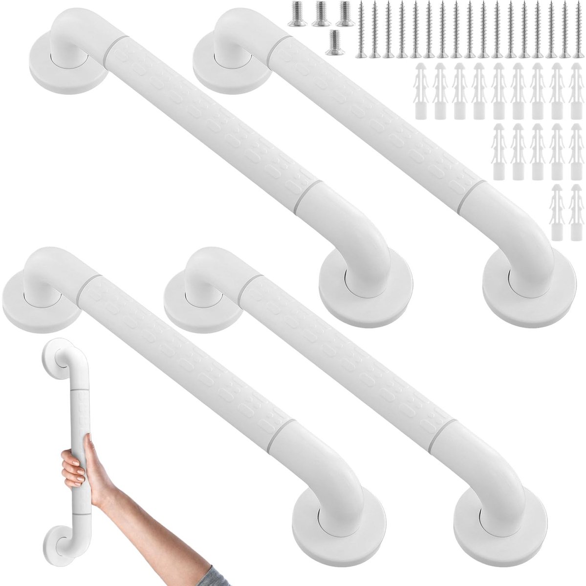 Dailygoods- Douchegreep 40 cm - Roestvrij Stalen Handgreep - Witte Handgreep - Schroefbevestiging - Set van 4 - Ergonomisch Ontwerp