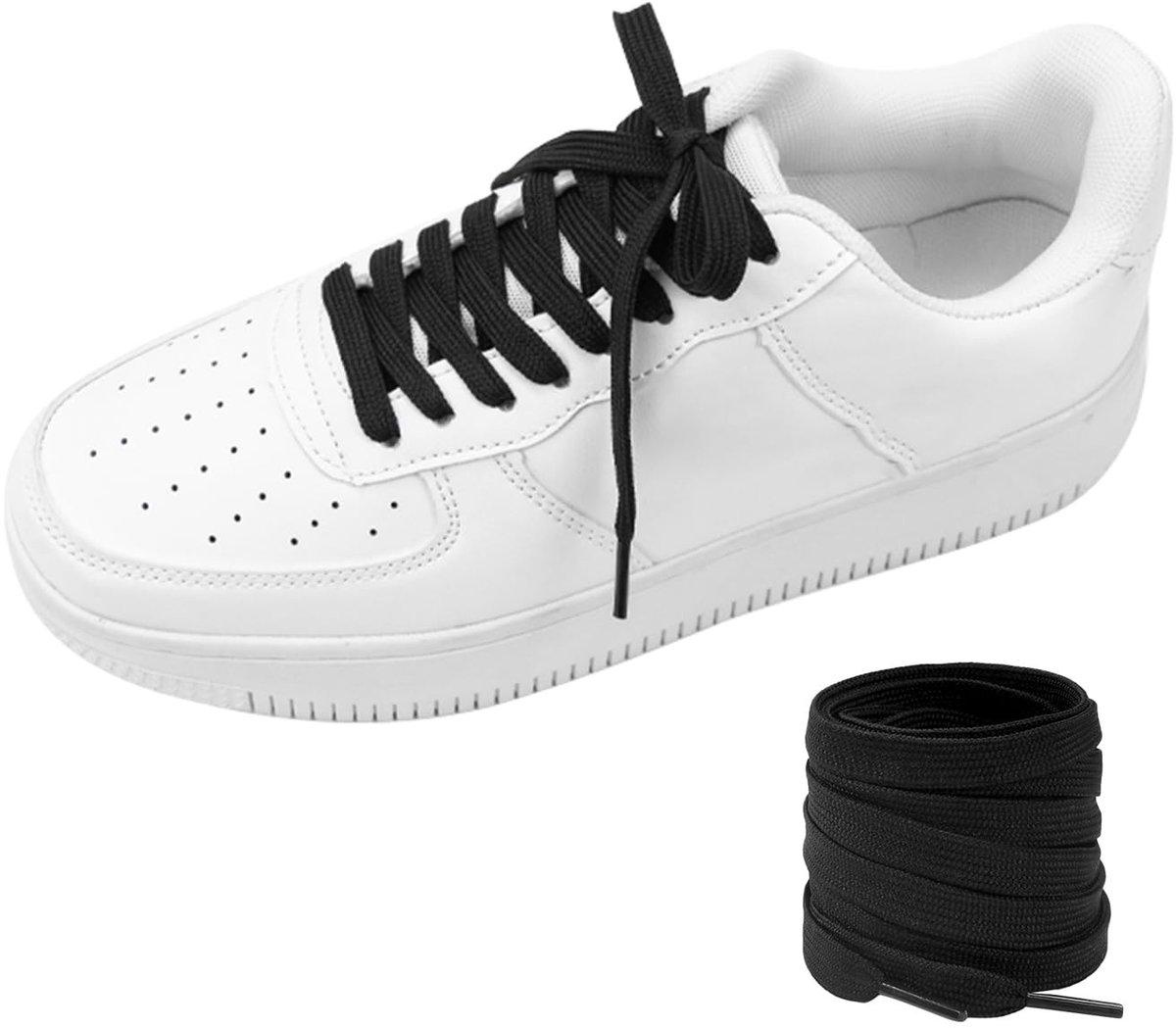 Dailygoods- Schoenveters 100 cm - Platte Veters - Veters voor Sportschoenen - Veters Wit/Zwart - Polyestervezel - 1 Paar
