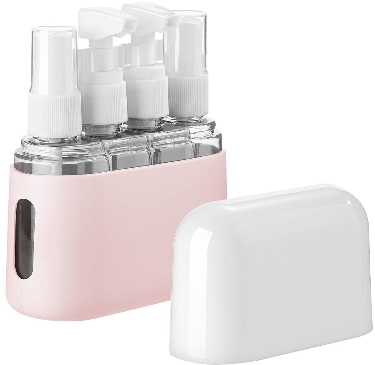 Dailygoods- Reisflessenset 4 In 1 - 50 ML Knijpflessen/Sprayflessen - Opbergdoos - Duurzaam Kunststof - Recyclebaar - Lichtgewicht 100 g - Toilettas