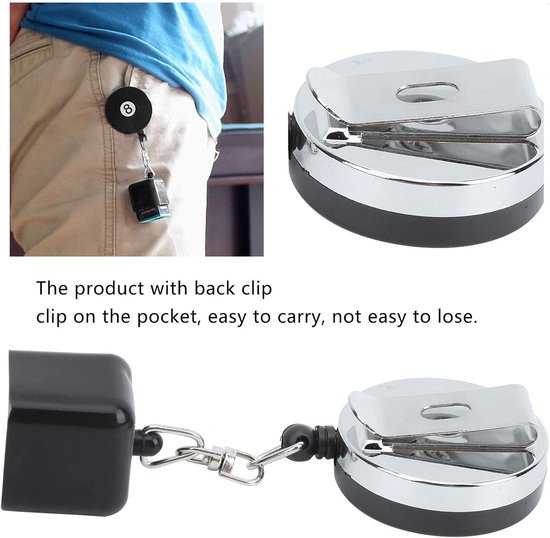 Biljartkeu Krijthouder - Snooker Accessoire - Biljart Spelen - Intrekbare Riemclip - 31 gram - Zwart — afbeelding 3