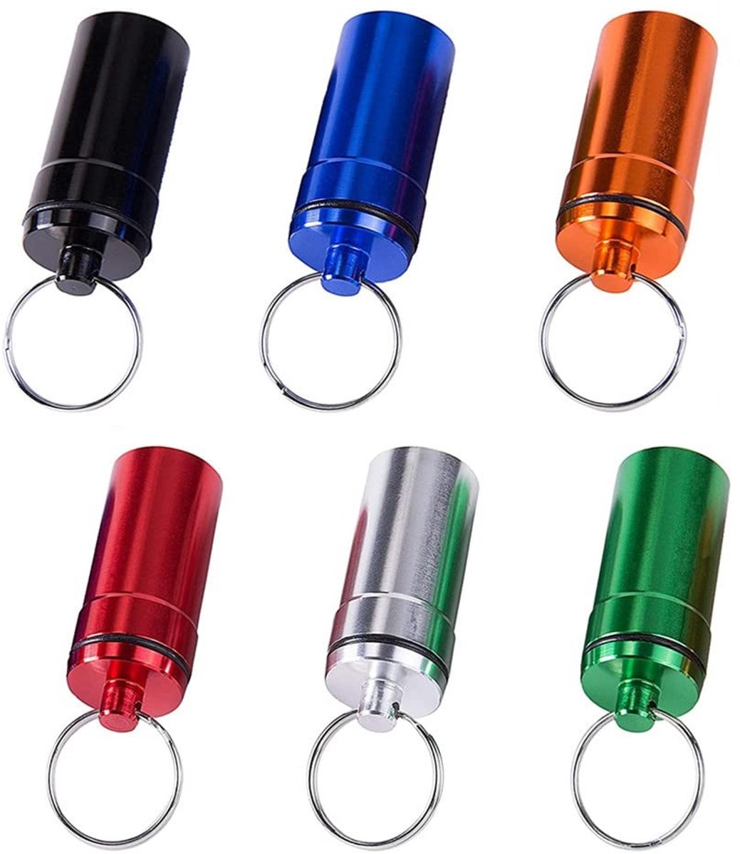 Dailygoods- Pildozen 6 stuks - Draagbaar - Waterdicht - Sleutelhanger - Aluminiumlegering - Klein formaat - Medicijndoos
