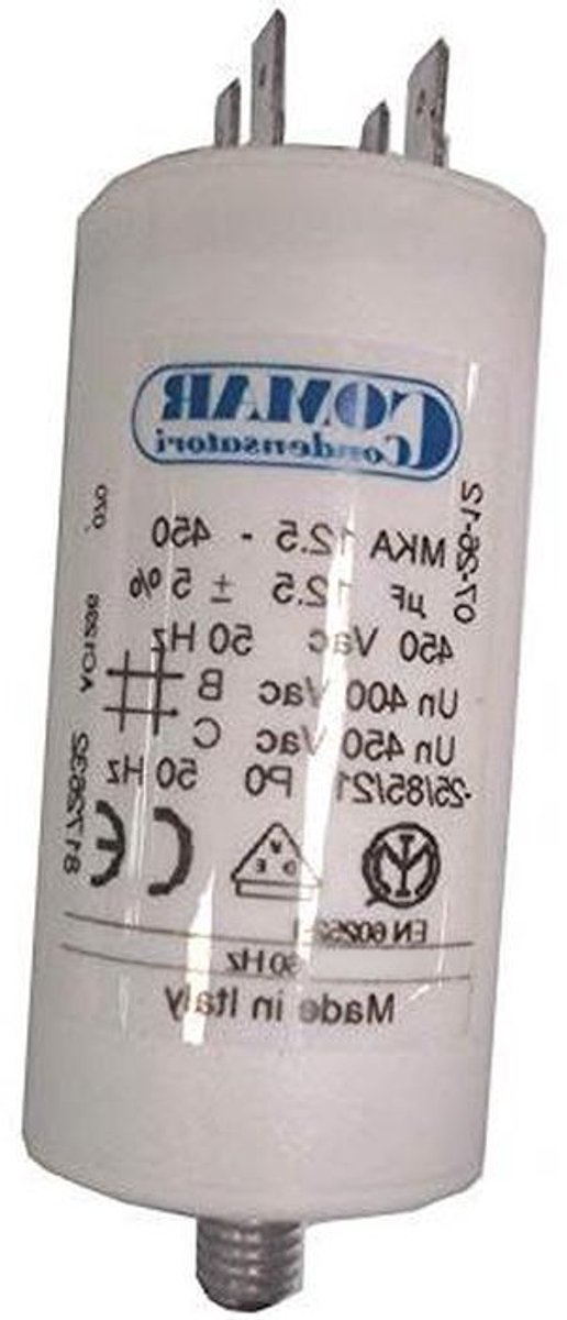 Condensator Motor - Startcondensator - Motorondersteuning - Snap-in Montage - 12.5 Microfarad - Metaal
