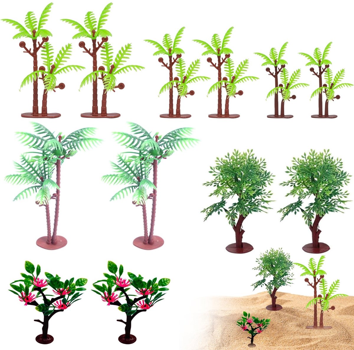 Dailygoods- Kokospalm Miniatuurplanten - 12 Stuks - Kunstplanten - Modelbomen - Landschapsdecoratie - Cake Decoraties - Geschikt voor Modelbouw