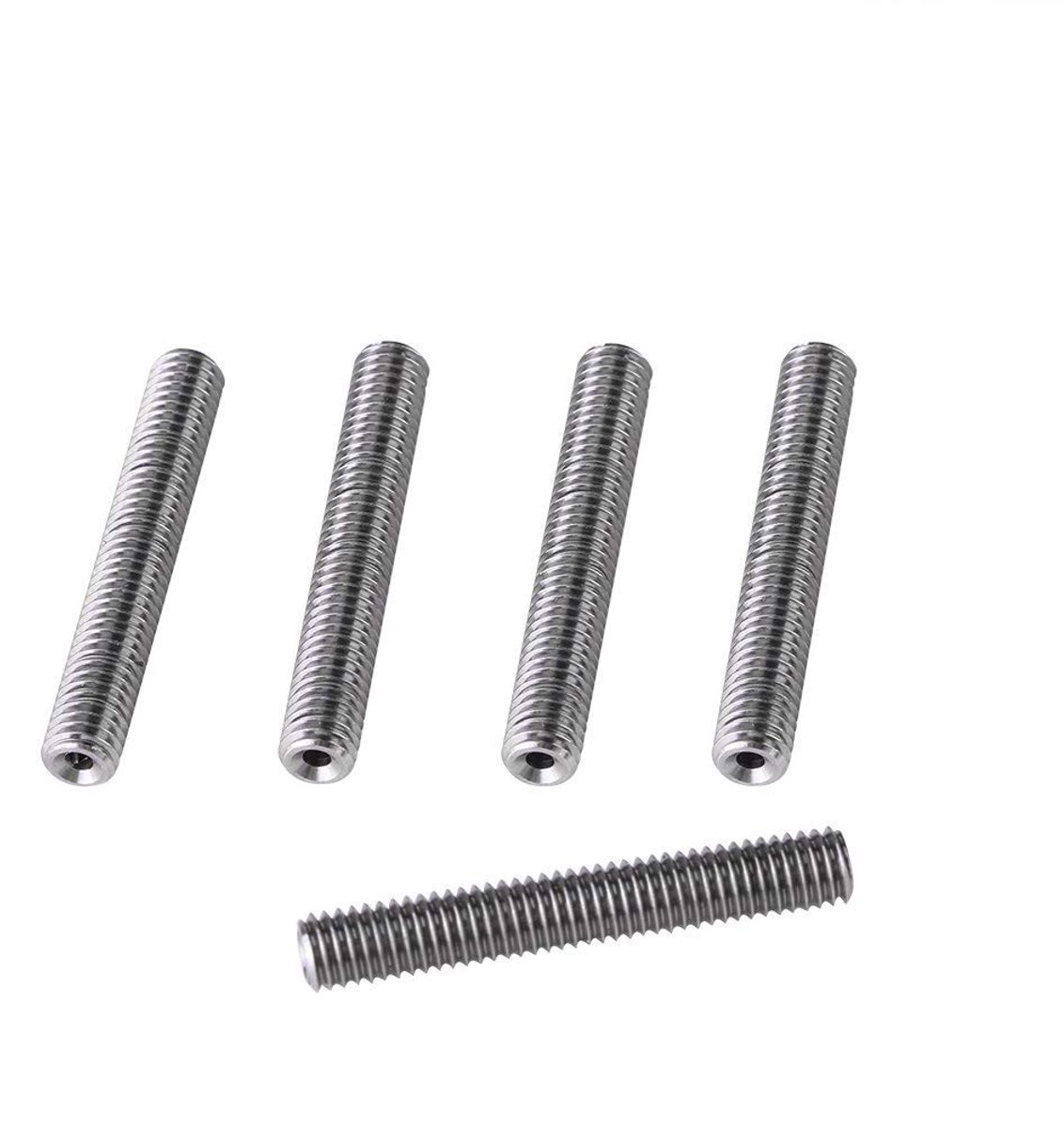 Dailygoods- Mondstuk 5 Stuks - M6x40mm/50mm - 6 mm Schroefdraad - RVS - PTFE Buis - Geschikt voor 1,75 mm Filament - Extruder