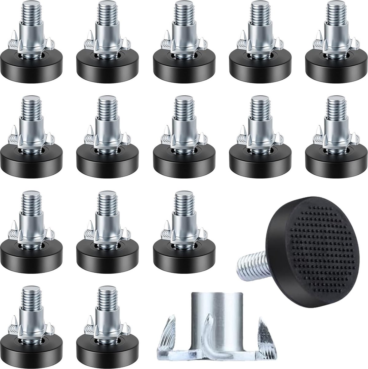 Dailygoods- Verstellingsschroef 16 Stuks - Verstelbare Meubelpoten - Metalen Rubberen Voetjes - Regelschroef - Nivelleringsvoeten - Voor Tafel- en Kastpoten - Nivelleringsvoet