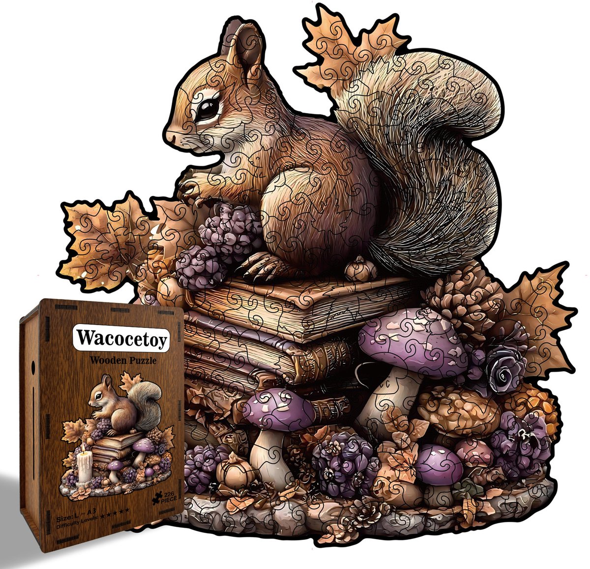 Kraftverdia Houten Puzzel Eekhoorn 226 Stukjes – Dieren Legpuzzel Volwassenen – L