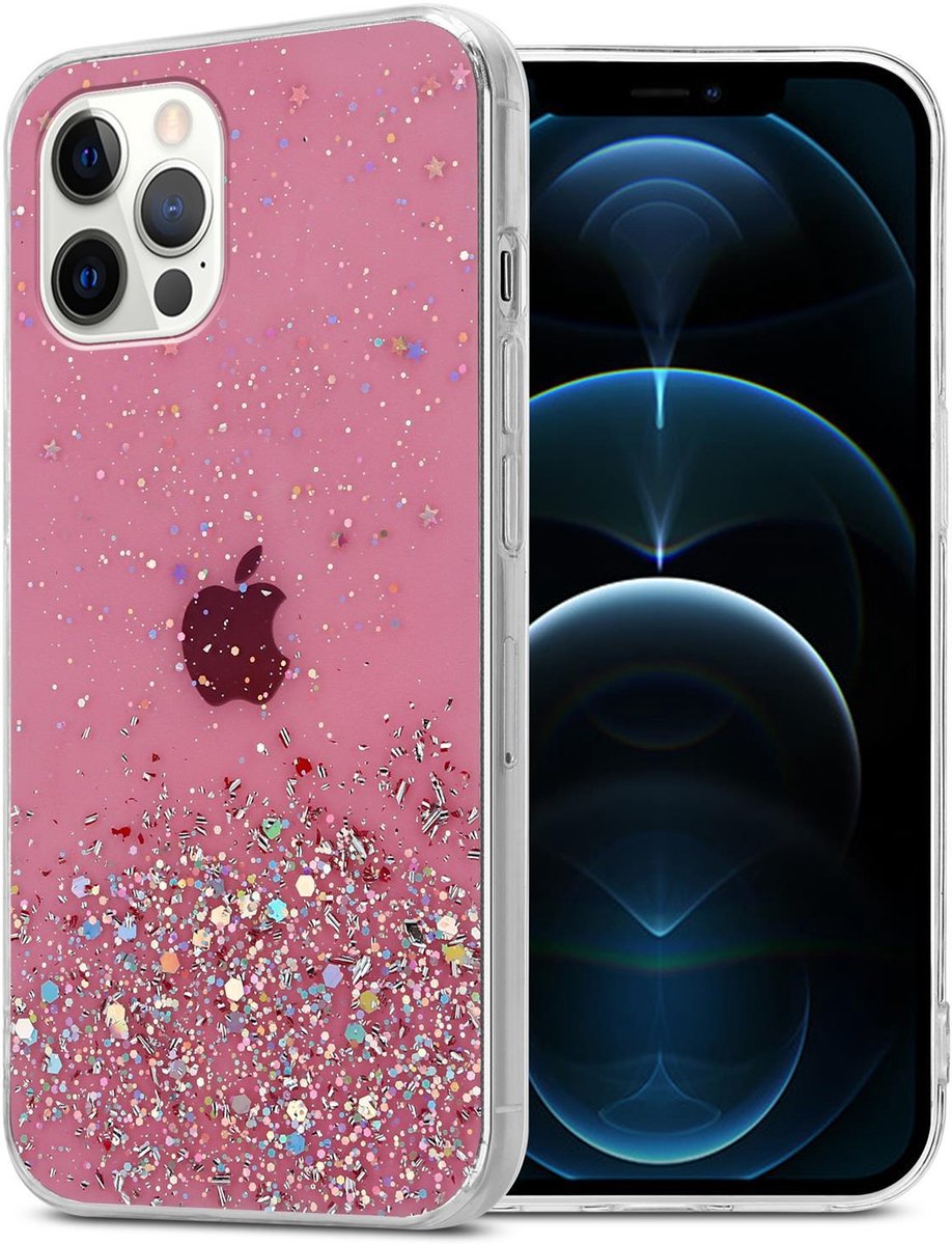 Cadorabo Hoesje geschikt voor Apple iPhone 12 / 12 PRO in Roze met Glitter - Beschermhoes van flexibel TPU silicone met fonkelende glitters Case Cover Etui