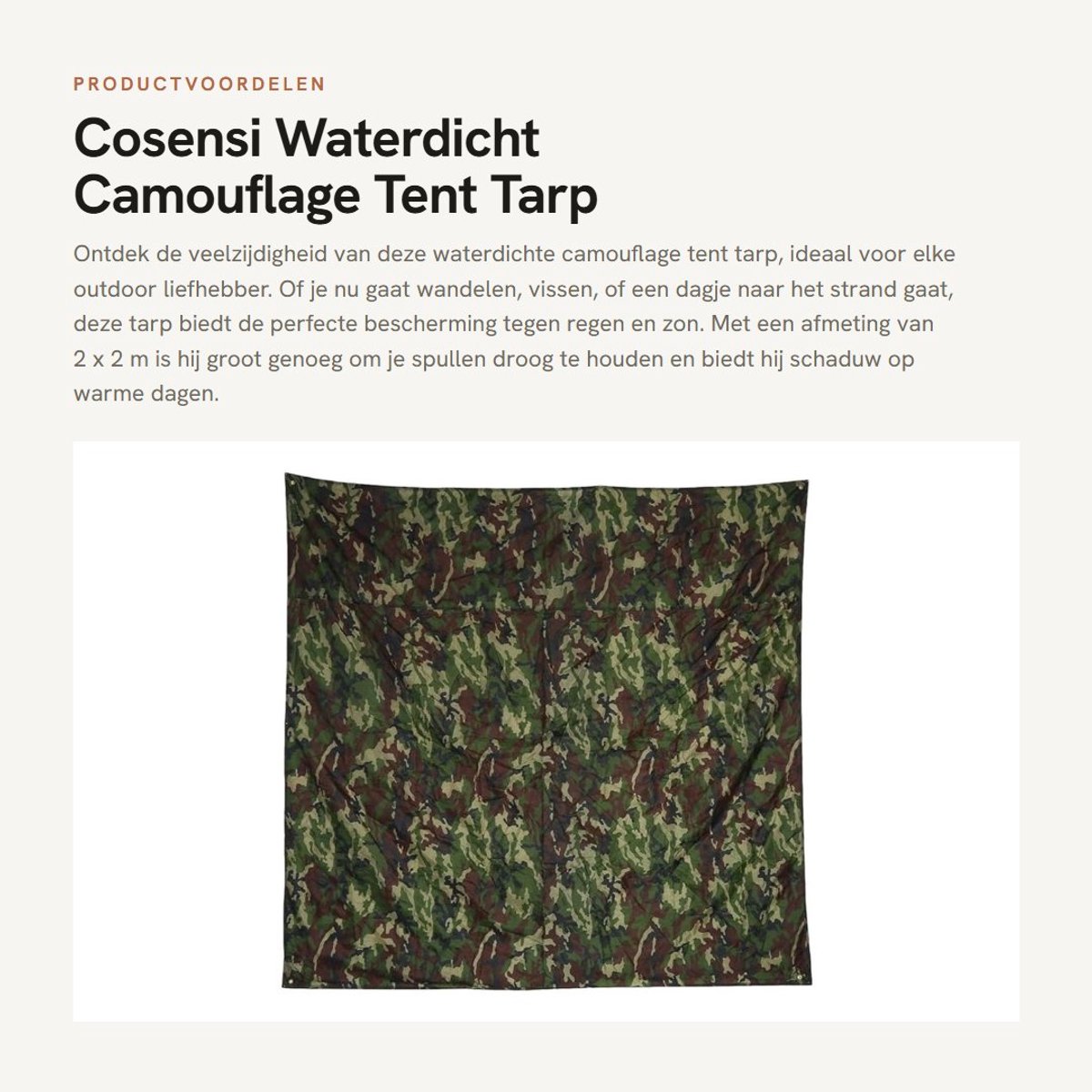 Dailygoods- Tarp Waterdicht - Camouflage Tentzeil - Draagbare Mat - Lichtgewicht Onderdak - 2 x 2 m - Hoge kwaliteit Nylonweefsel - Tent