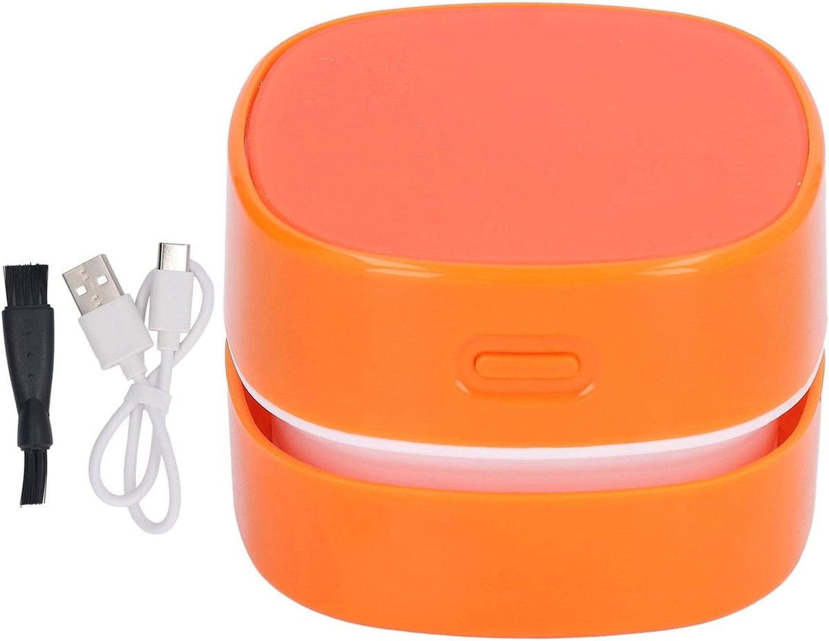 Desktop Stofzuiger - Mini Tafelreiniger - Bureau Schoonmaken - 360° Roteerbare Mond - 9 x 9 x 8 cm - Oranje