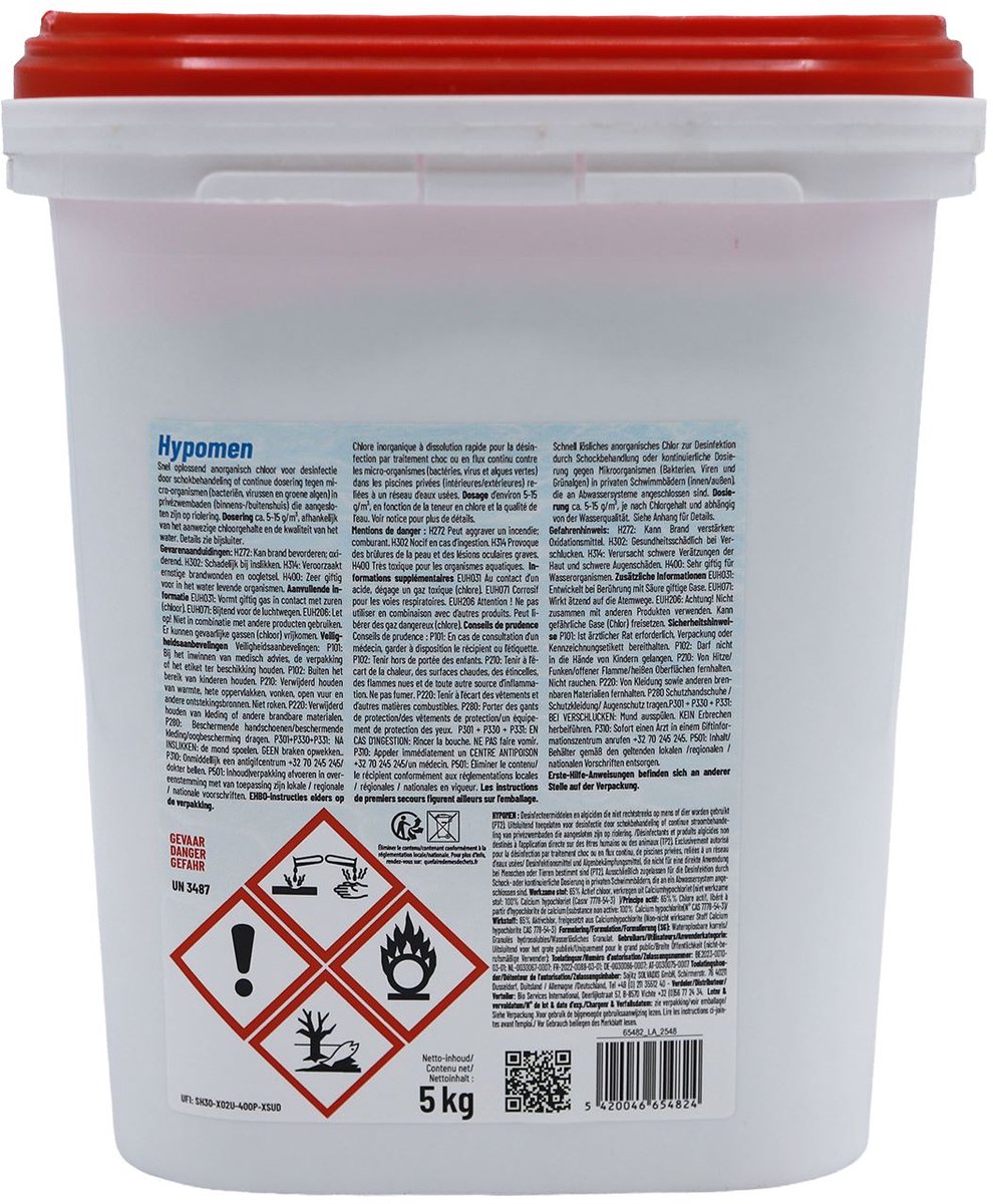 Famiflora - Hypomen snelwerkend anorganisch chloor 5kg - granulaat - niet-gestabiliseerd chloor - Snelle werking - Snel gebruiksklaar - Efficiënte desinfectie