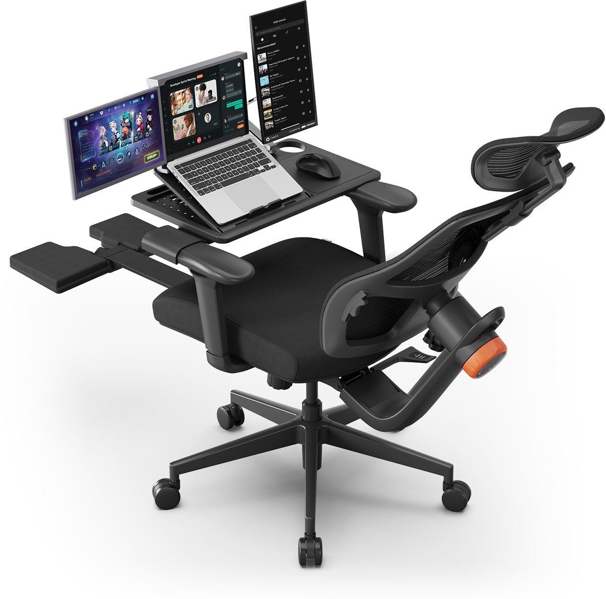 Newtral Ergonomische Bureaustoel met Afneembaar Bureau -Adaptieve Lendensteun - 4D-verstelbare Armleuningen- 96°-136° Kantelfunctie - Hoofdsteun- Verstelling van de zitdiepte