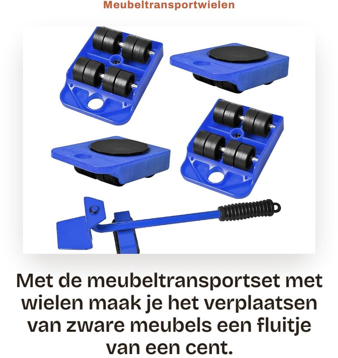 Dailygoods- Meubeltransportwielen 5-delige set - Zwenkwielen - Hefkrik - Geschikt voor zware meubels - Transportvlak 105 x 80 x 30 mm - Rood - Meubelwielen