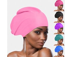 Siliconen Badmuts -XL Zwemmuts voor Lang Haar - Extra Grote Siliconen Badmuts voor Dames en Heren - Waterdichte Zwemkap met Oorbescherming voor Krullen, Vlechten, Dreadlocks en Afro - roze