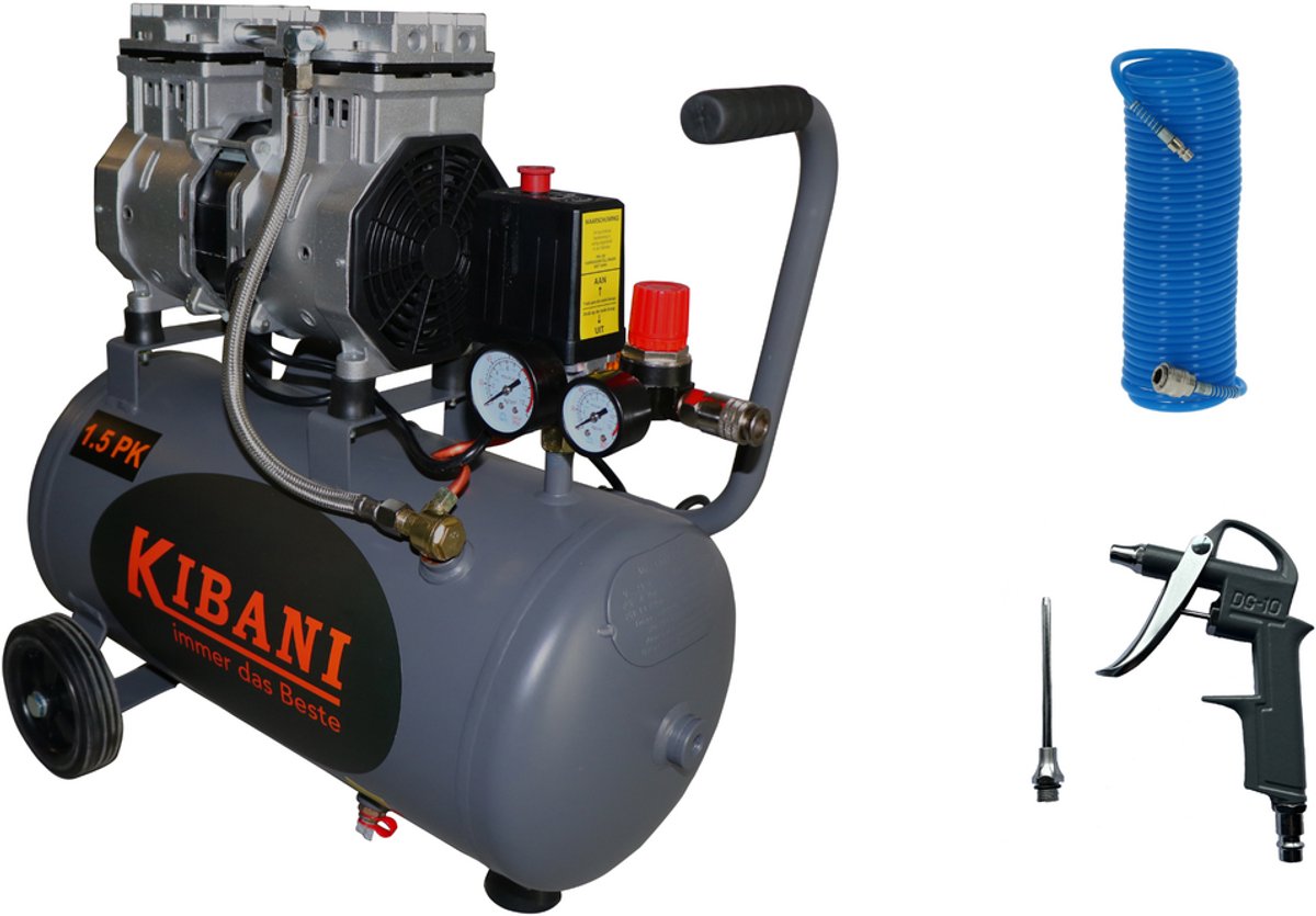 Kibani Super Stille Compressor 24 liter + Luchtslang + Luchtspuit - SET - Low Noise - Compressoren - 24L