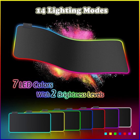 RGB Muismat - Gamen Onderlegger - Gaming Setup - 14 Lichtmodi - 600 x 300 x 4 mm - Grijs — afbeelding 3