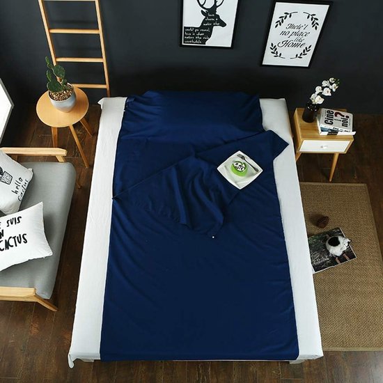 Slaapzak Liner - Reisblad Hotel Laken - Kamperen en Reizen - Zachte Polyestervezel - 115 x 210 cm - Maanlicht Blauw — afbeelding 4