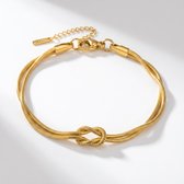 Lundholm Brianna Armband Dames Goudkleurig - Dubbele Knoop Armband - Fijne Schakelarmband 17 + 5 cm - Premium Stainless Steel Jewellery PVD Goud Verguld - Hypoallergene Sieraden - Cadeaus voor Vrouwen - Sinterklaas en Kerst Cadeautjes - my Lundholm