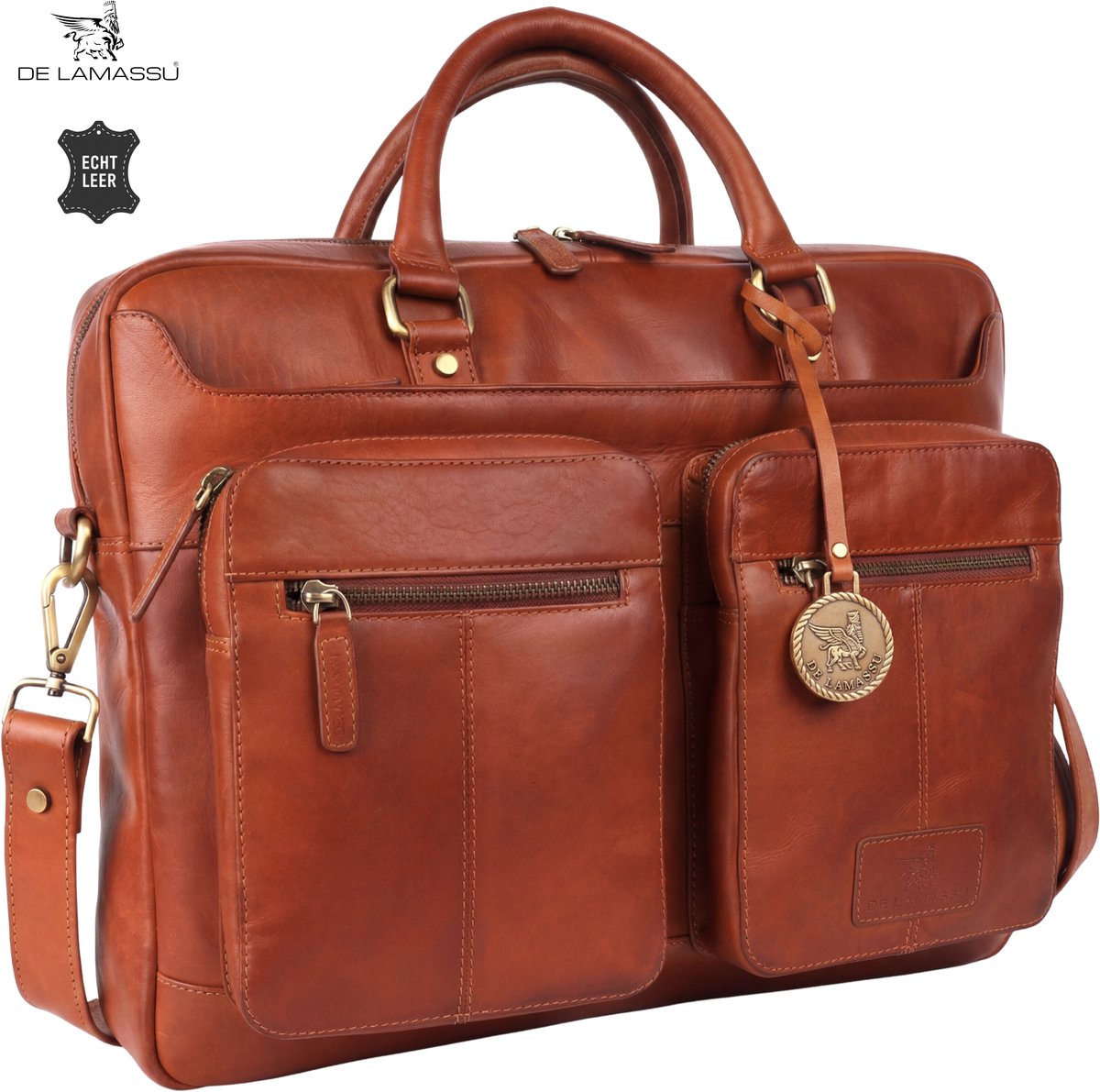DE LAMASSU® Celina Leren Laptoptas 16 Inch – Echt Leer – Zakelijke Aktetas – Schoudertas Dames en Heren – Laptopvak – Werktas Business Tas Unisex