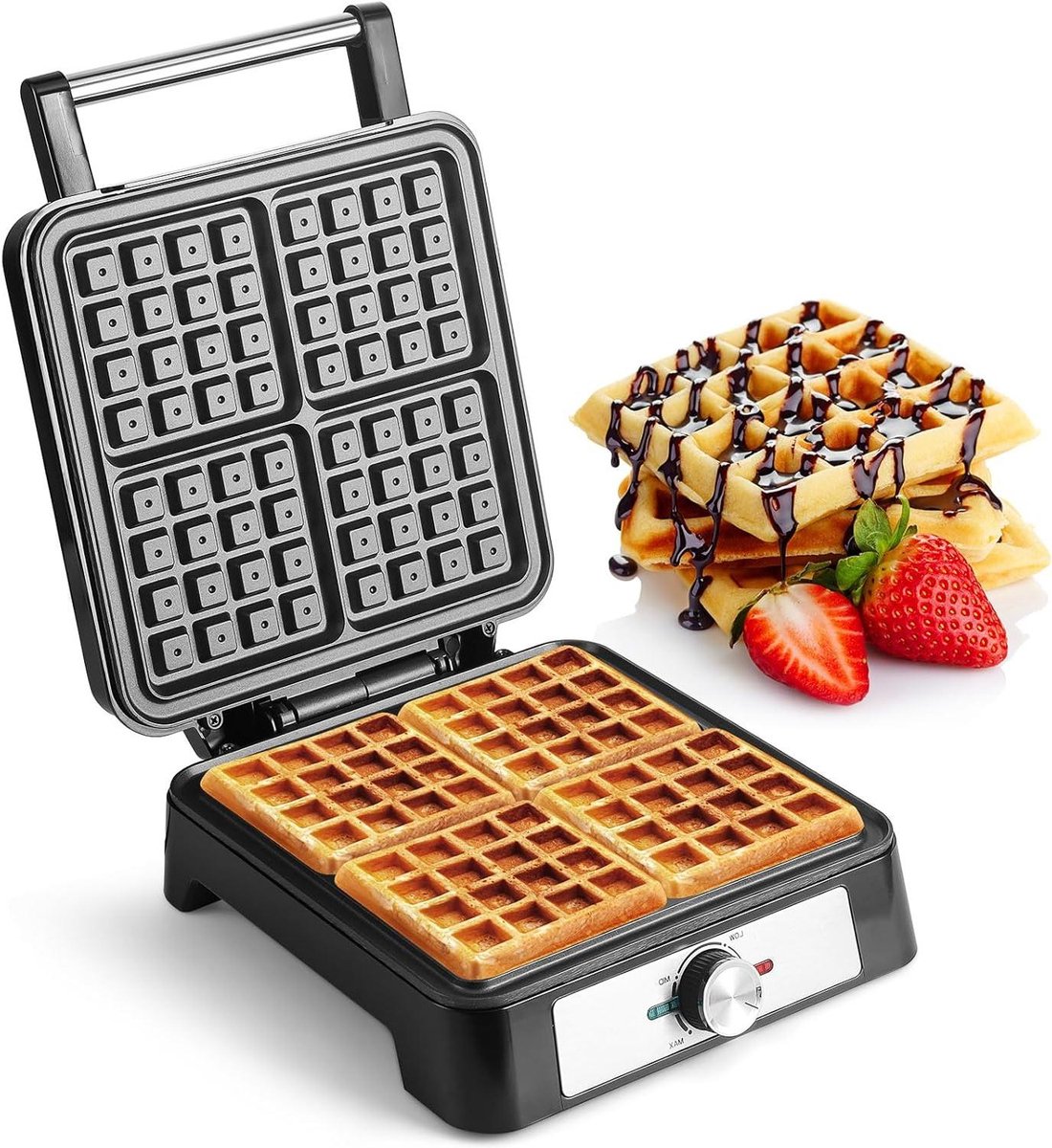 Wafelmaker - Wafelijzer - Lekkere Wafels Maken - Antikleefcoating - 25 cm - Zwart
