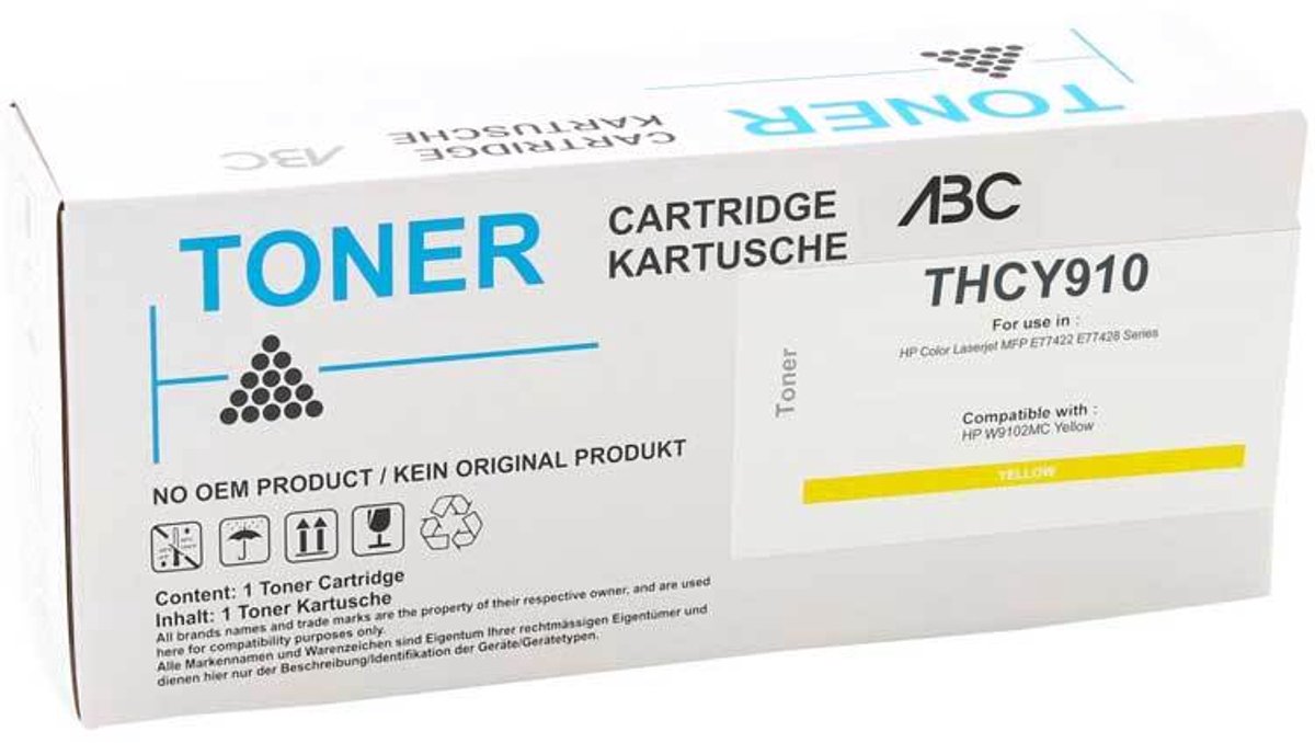 ABC huismerk toner geschikt voor HP W9102MC Geel geschikt voor HP Color Laserjet MFP E77422 E77422dn E77428 E77428dn
