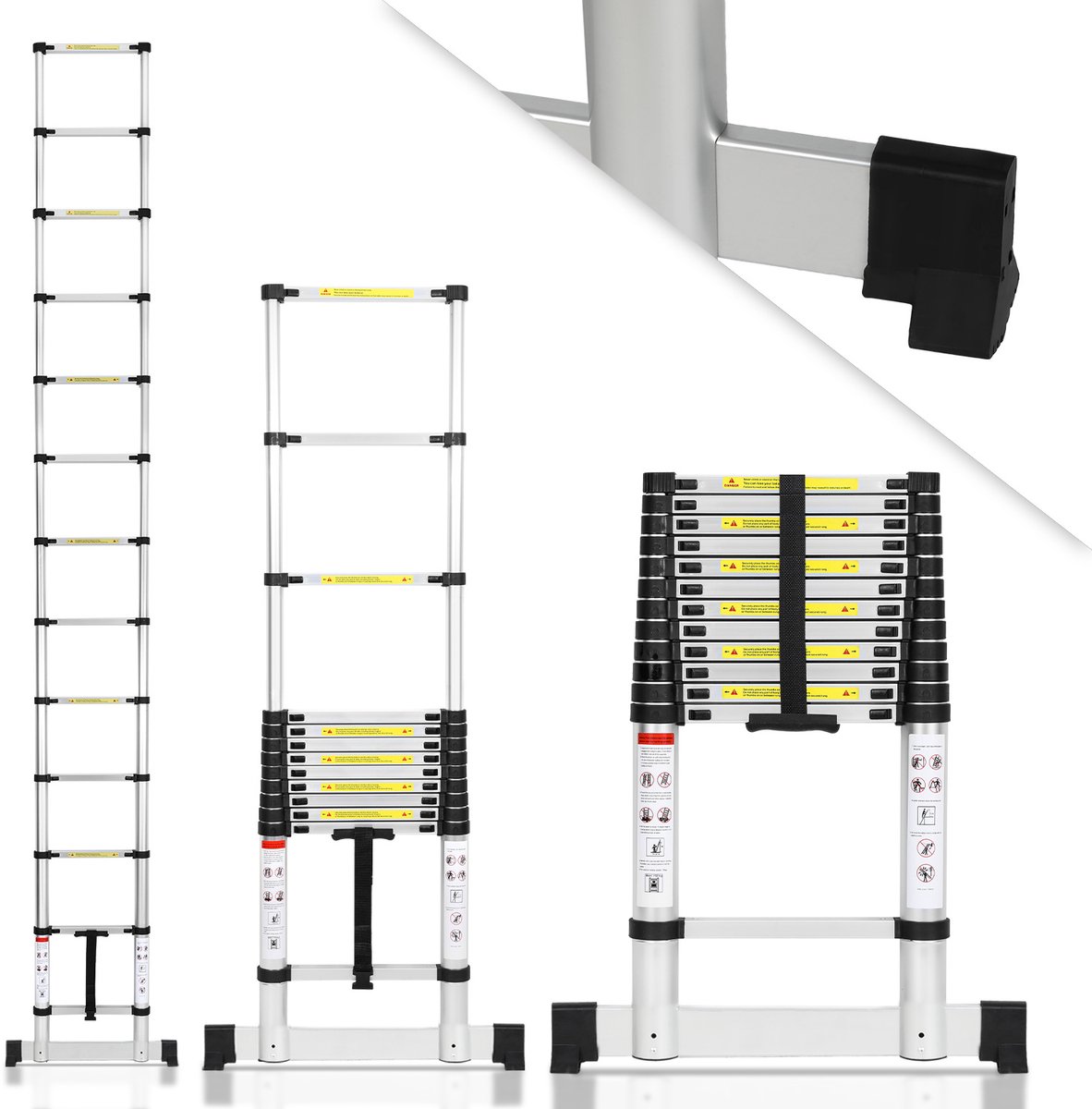 Telescopische Vouwladder - Telescopische Ladders - Werkhoogte 3,8M - zilverachtig - lichte uittrekbare ladder - met Barre d'équilibre