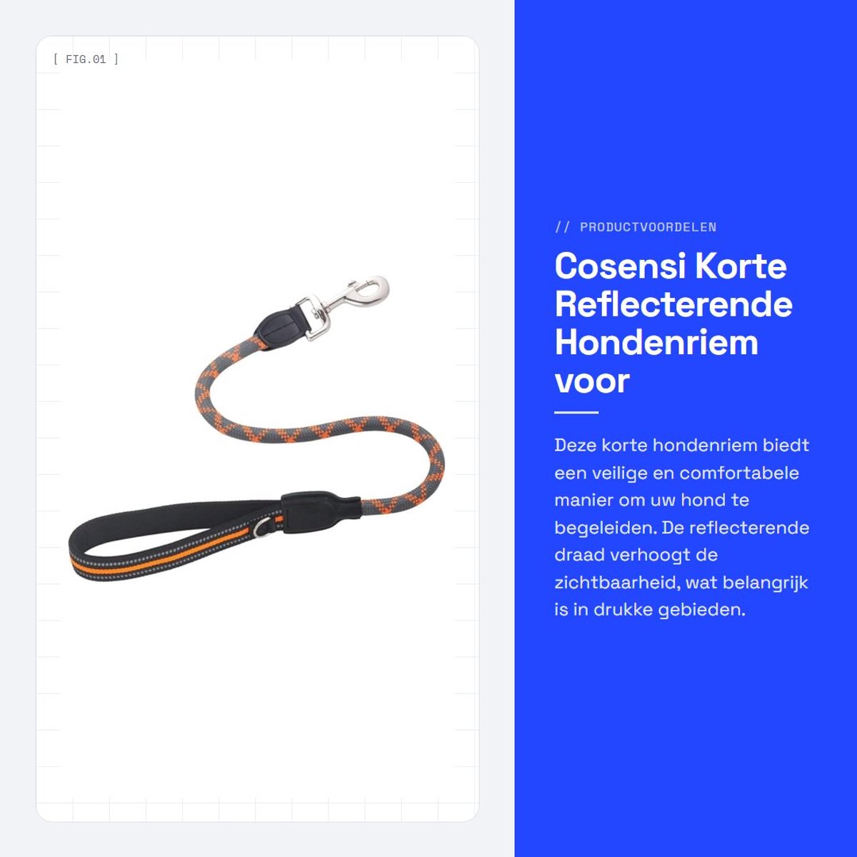 Dailygoods- Hondenriem Hoge Belastbaarheid - Korte Hondenriem - Reflecterende Hondentreklijn - Zachte Gevoerde Handgreep - 360° Draaibare Sluiting - Voor Honden 20-50 kg - Hondentrekriem