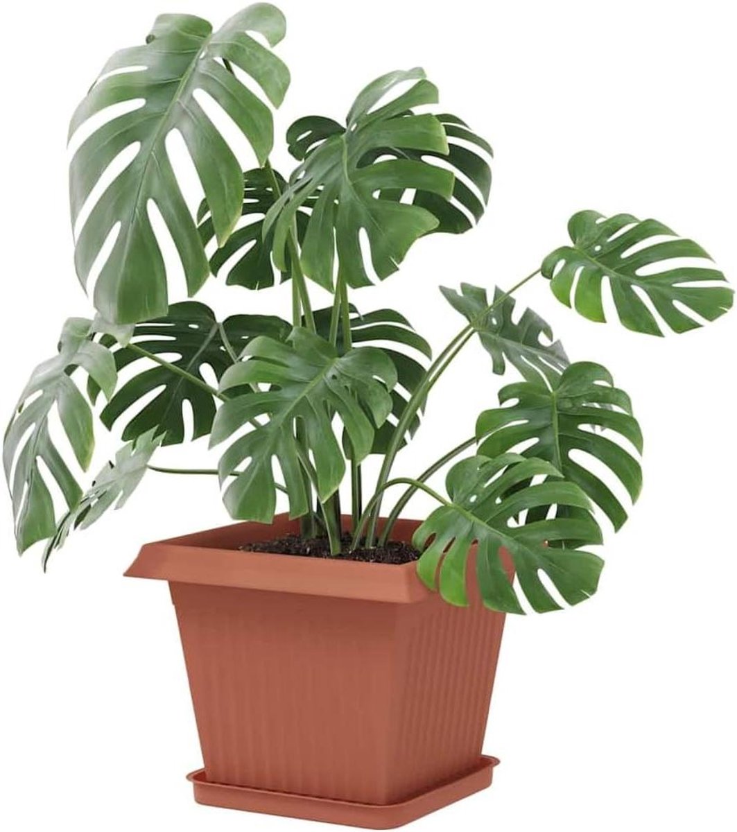 Plantenpotten Vierkant - Bloempotten Kunststof - Planten Binnen Buiten - Met Drainagegaten - 33 x 33 x 26 cm - Baksteenrood