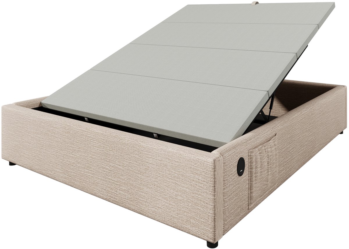 COVREO Bedframe 140x200 cm naturel, met USB-C, opbergruimte, zonder matras