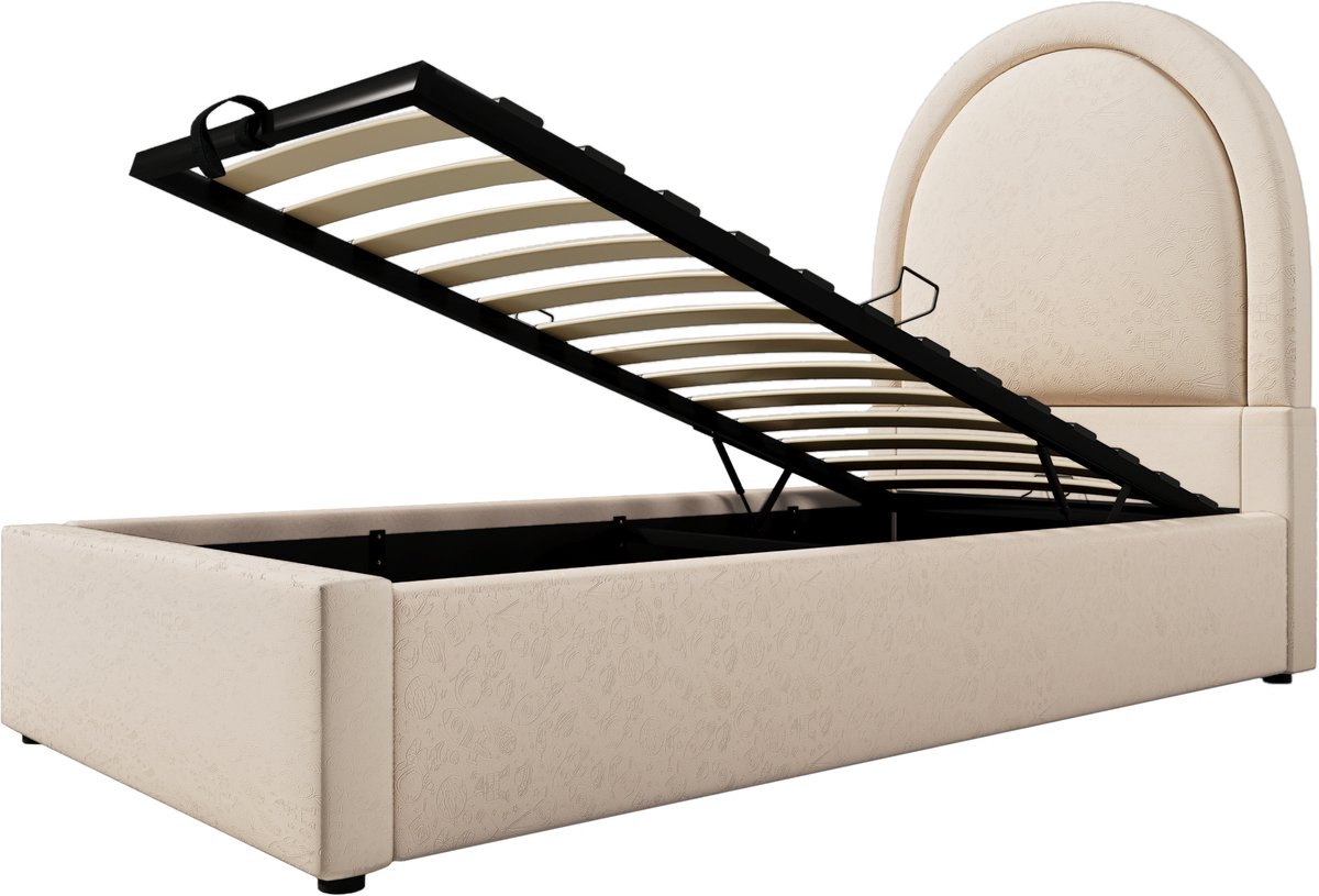 COVREO Bedframe 90x200 cm Beige PU met lattenbodem, zonder matras