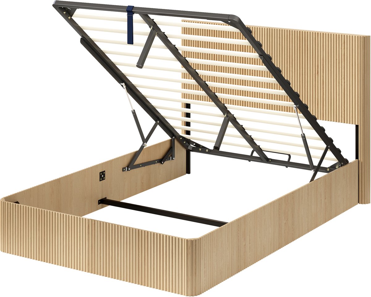COVREO Bed met opbergruimte en lift-systeem – 140x200 cm – Bed van MDF en metaal – voor slaapkamer – Hell Eiche - zonder matras