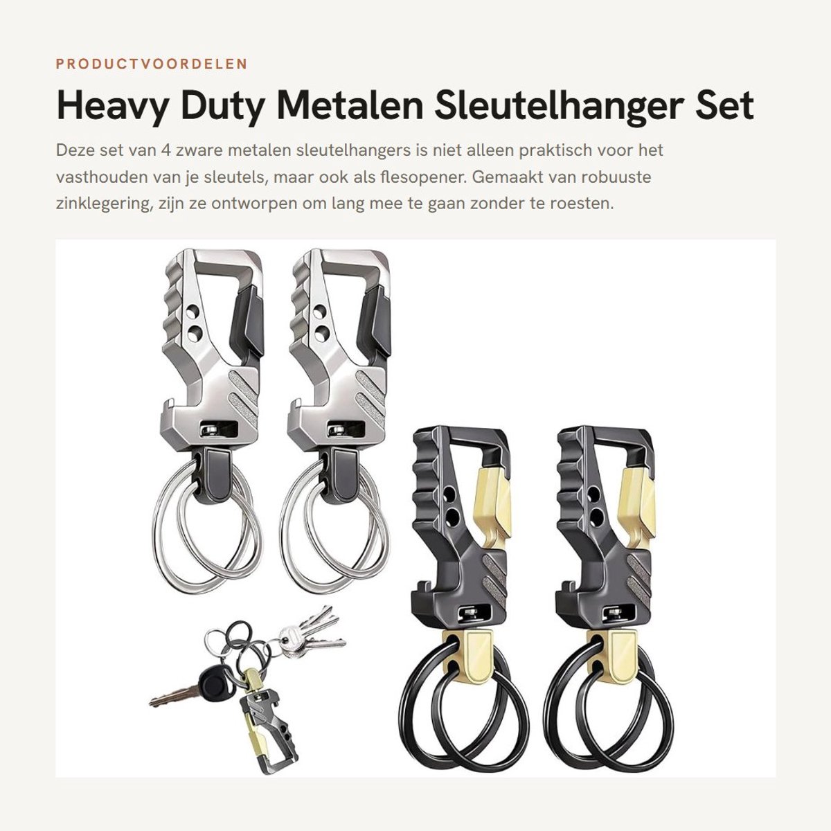 Dailygoods- Sleutelhanger Heavy Duty - Zinklegering - Flesopener - 4 Stuks - Roestvrij - Elegant Ontwerp - Hoogwaardige Kwaliteit - Sleutels