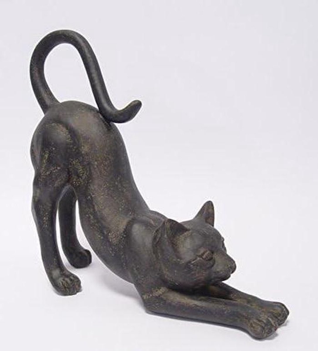 Beeld - uitrekkende kat - decoratief - polyresin - 23,4 cm hoog