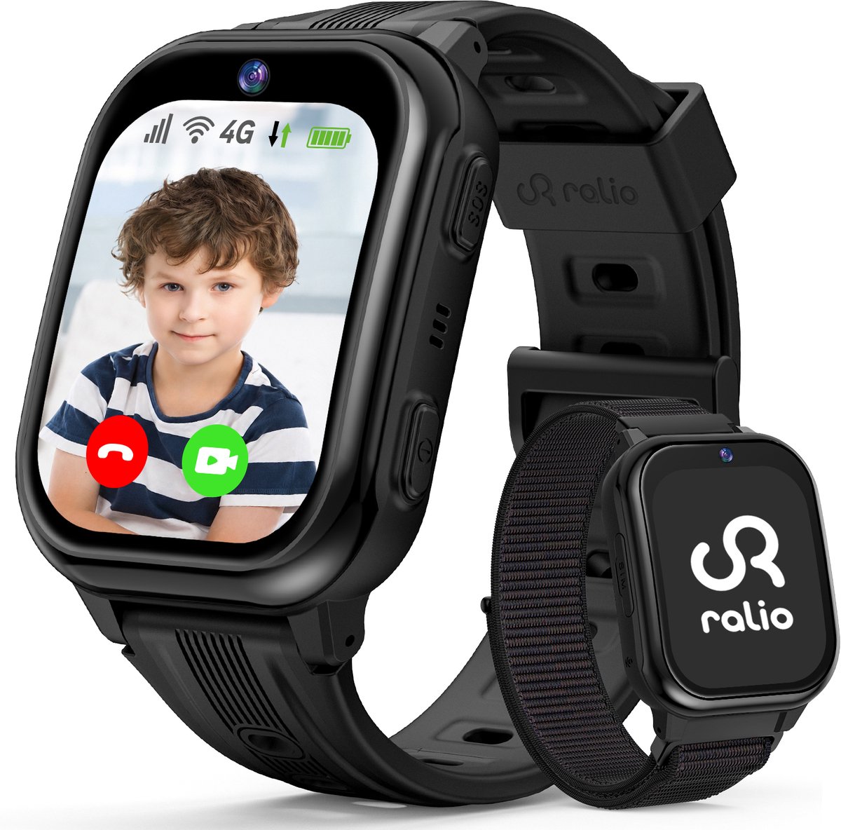 Ralio R5 Plus Smartwatch kinderen 4G met HD Camera - gps horloge kind met simkaart - 1.83 Inch HD Curved Display - GPS Tracker - Videobellen - SOS Noodoproep - Voor Jongens en Meisjes - Roze/Zwart/Blauw