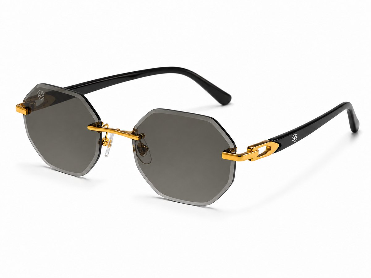 Aurelia Monaco Noir Zonnebril Dames - Luxe Goudkleurig Montuur - Donkergrijze Glazen - Inclusief Brillenhoes