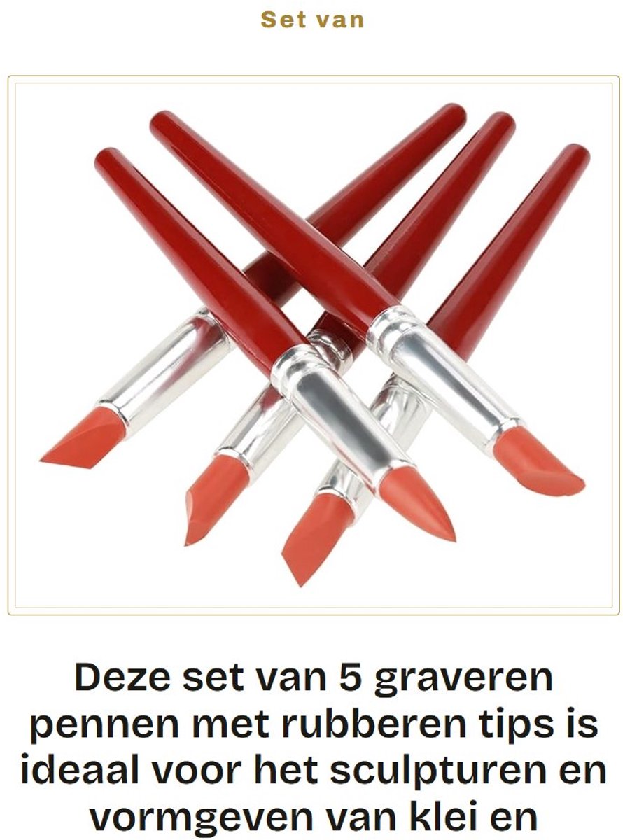 Dailygoods- Graveerpunt Set van 5 - Siliconen Pen met Rode Rubberen Punt - Ergonomisch Ontwerp - Lengte 18 cm - Lichtgewicht 75 g - Geschikt voor Sculptuur - Graveerpen