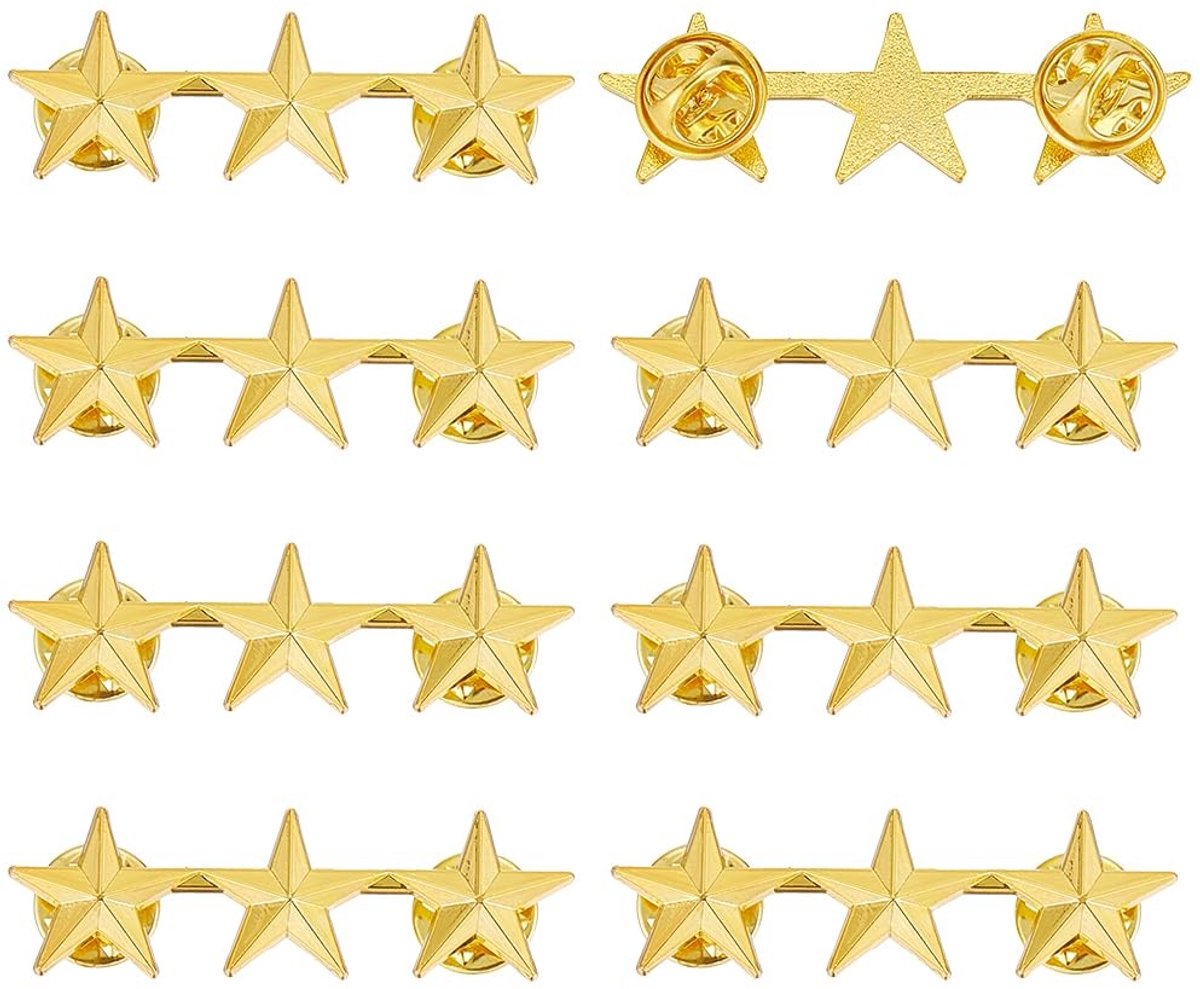 Dailygoods- Badge Gouden Vijfpuntige Ster - 3 Sterren Rangbadge - Embleem/Pins - Doe-het-zelf Kleding - Uniform/Jassen - Lichtgewicht/Stevig - Insigne